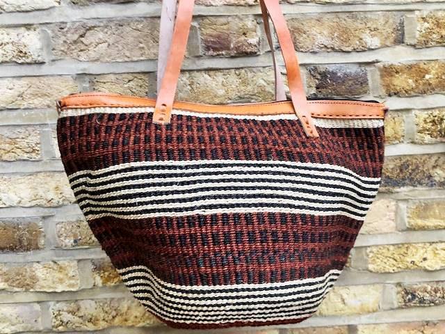 Handmade Leather Sisal Bucket Bag: Large African Boho Shopper