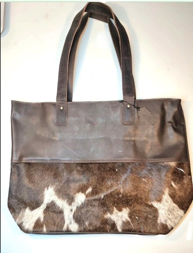 Cowhide & Leather Tote Bag: Oversized Western Shoulder Bag