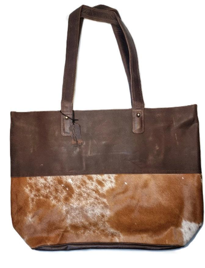 Cowhide & Leather Tote Bag: Oversized Western Shoulder Bag