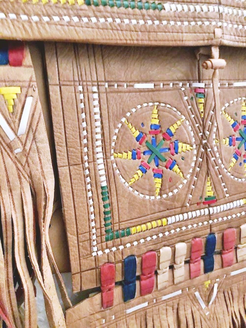 Vintage Fringe Leather Bag, Large Boho Hippie Purse, Navajo Style Embroidered Shoulder Bag, Tribal Festival Crossbody Bag