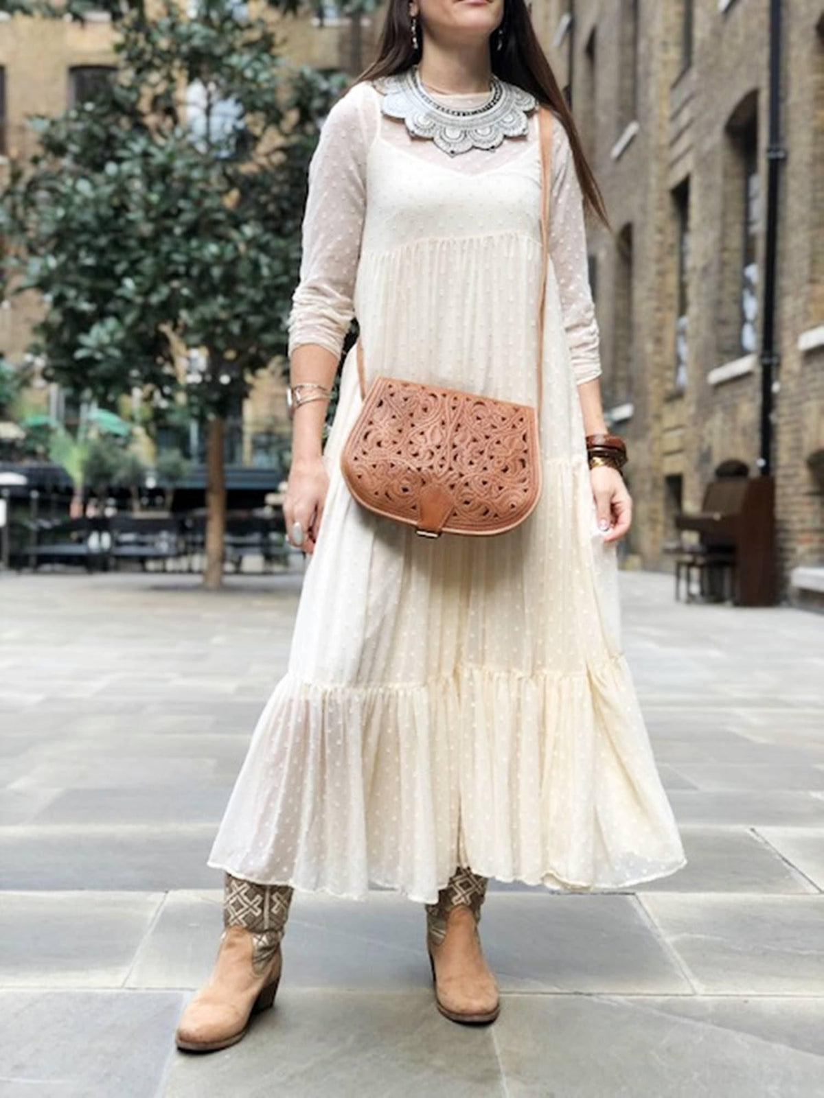 Handmade Tooled Leather Crossbody Bag: Moroccan Floral Satchel