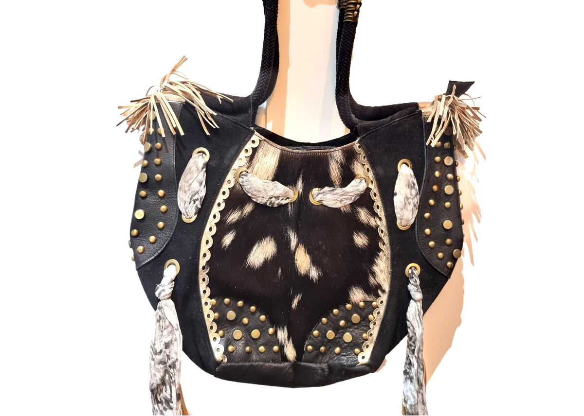 Cowhide Leather Tote Bag, Western Leather Shoulder Bag, Cowgirl Purse, Hair On Hide Handbag, Large Leather Shopper, Boho Festival Tote
