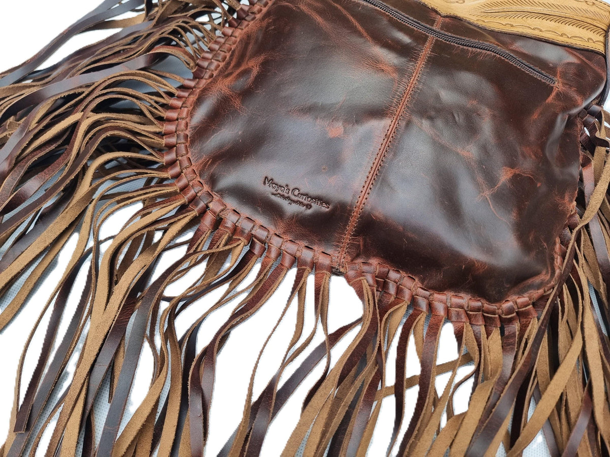 Fringe Leather Crossbody Bag, Western Cowgirl Purse, Tooled Leather Handbag, Southwestern Boho Bag, Turquoise Stone Bag, Festival Purse
