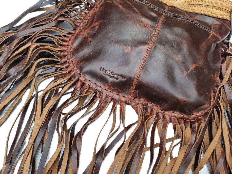 Fringe Leather Crossbody Bag, Western Cowgirl Purse, Tooled Leather Handbag, Southwestern Boho Bag, Turquoise Stone Bag, Festival Purse