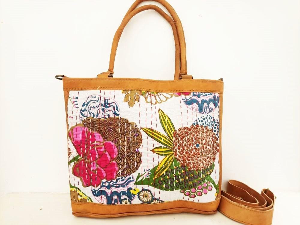 Handmade Leather Floral Hobo Bag: Vintage Boho Tapestry Tote