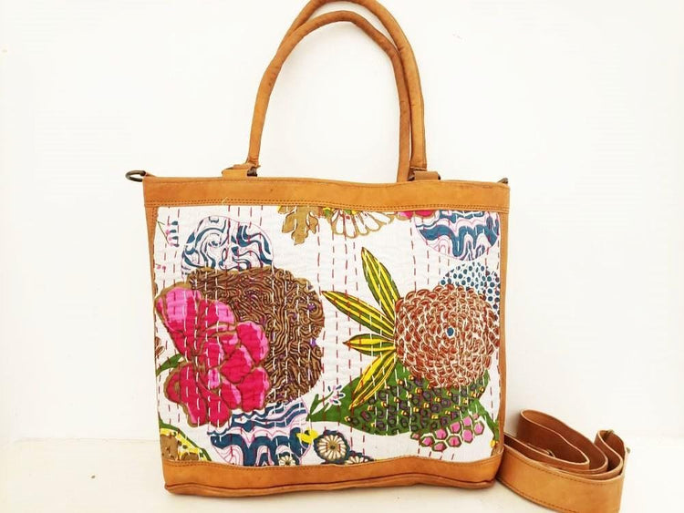 Handmade Leather Floral Hobo Bag: Vintage Boho Tapestry Tote