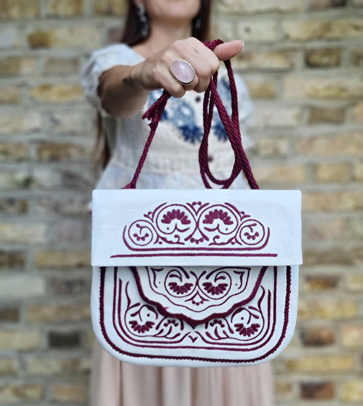 Embroidered Leather Crossbody Bag: Berber Tribal Handbag