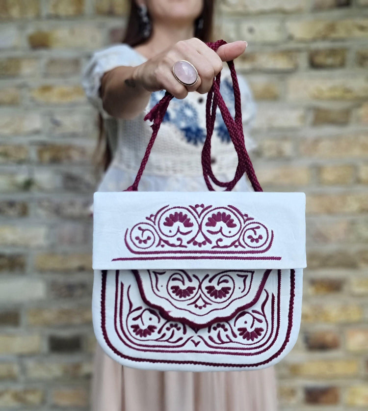 Embroidered Leather Crossbody Bag: Berber Tribal Handbag