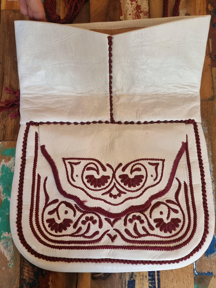 Embroidered Leather Crossbody Bag: Berber Tribal Handbag