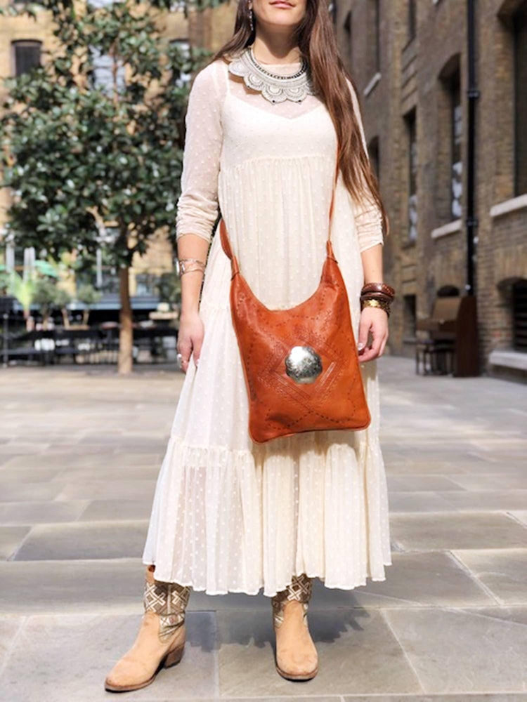 Hand Tooled Leather Tote Bag: Berber Tribal Design, Crossbody Purse