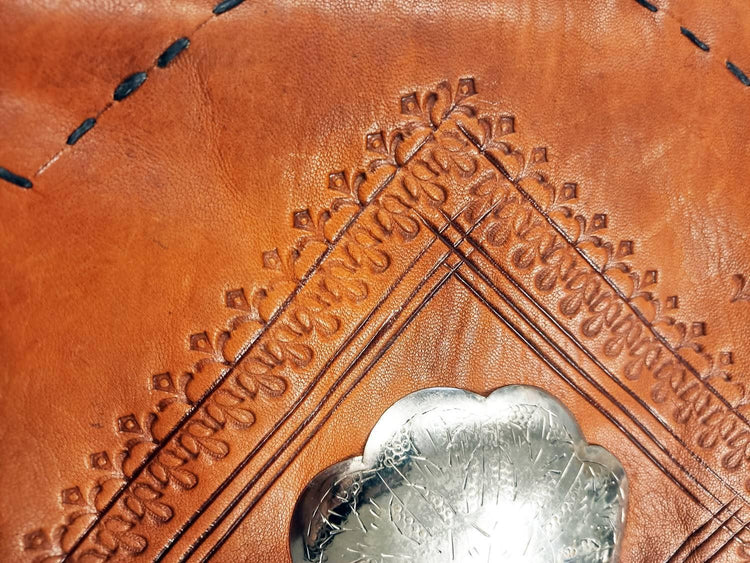 Hand Tooled Leather Tote Bag: Berber Tribal Design, Crossbody Purse