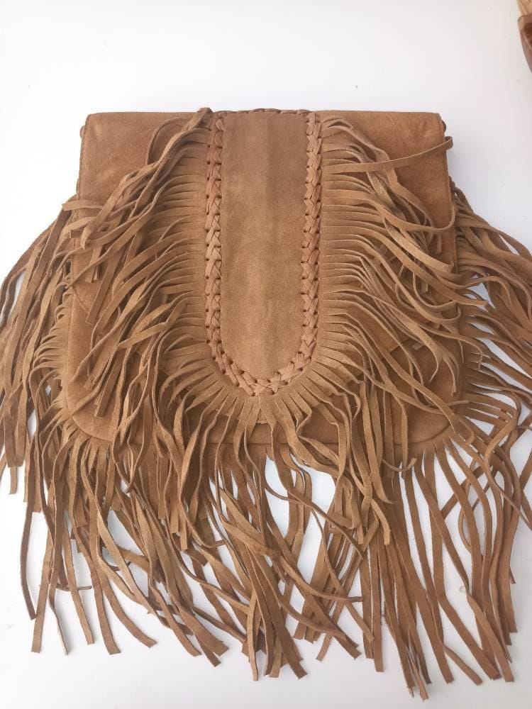 Boho Fringe Suede Leather Crossbody Bag: Western Hippie Purse