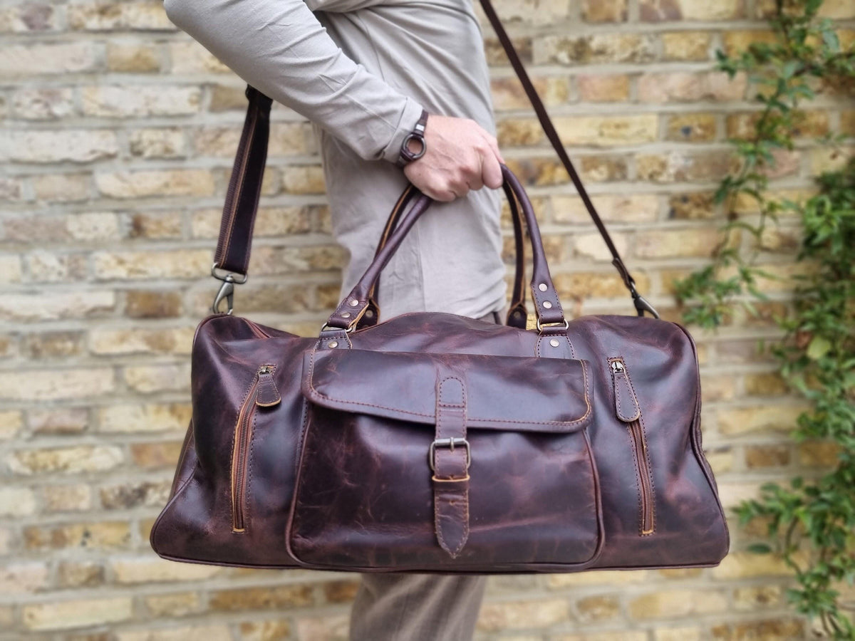 Leather Weekender Bag for Men / Vintage Duffle Travel Holdall Carry On Overnight Gym Bag