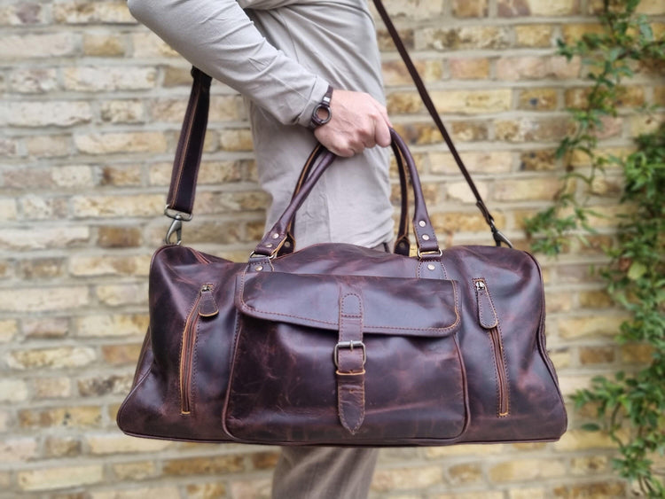 Leather Weekender Bag for Men / Vintage Duffle Travel Holdall Carry On Overnight Gym Bag