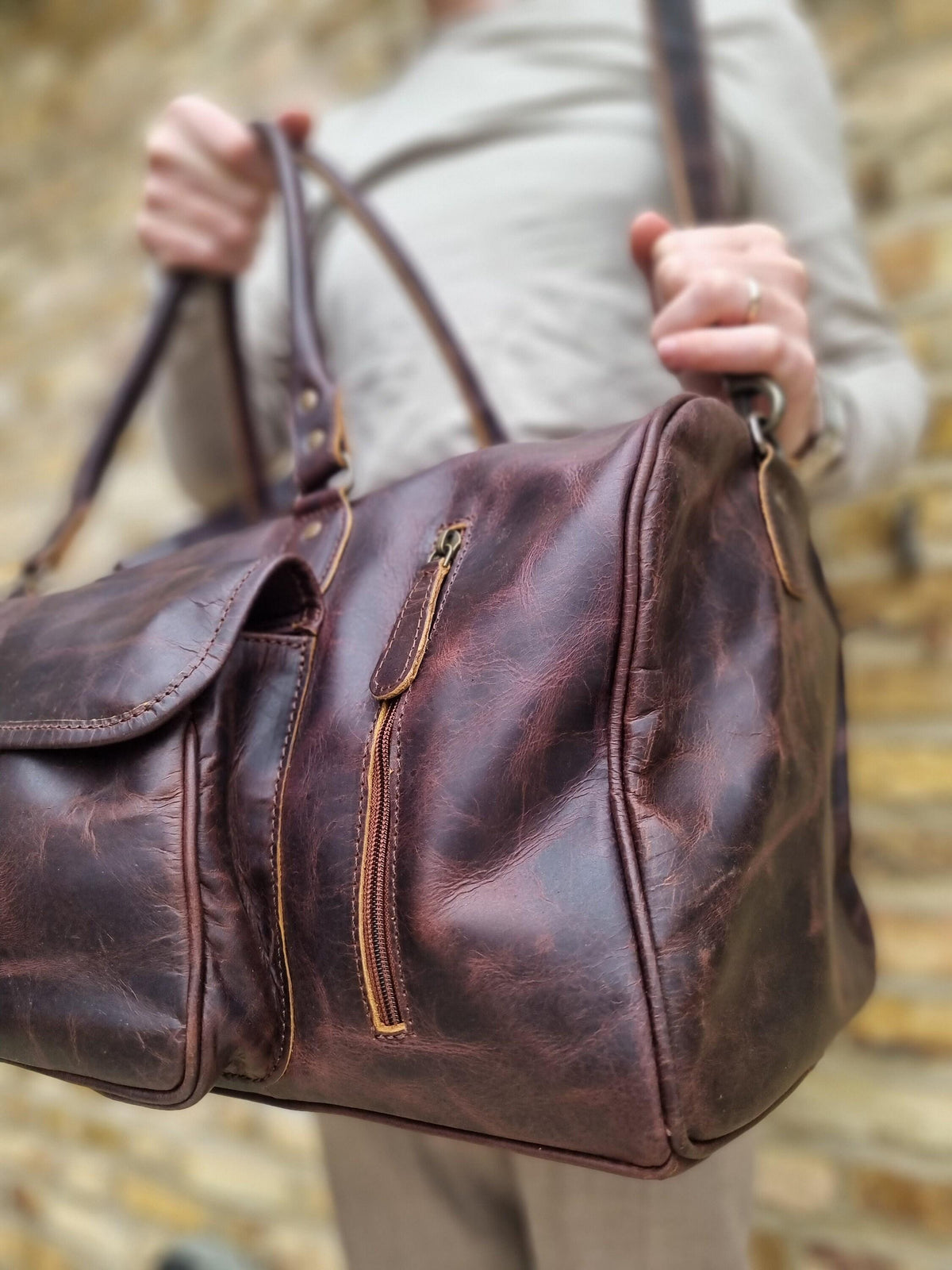 Leather Weekender Bag for Men / Vintage Duffle Travel Holdall Carry On Overnight Gym Bag