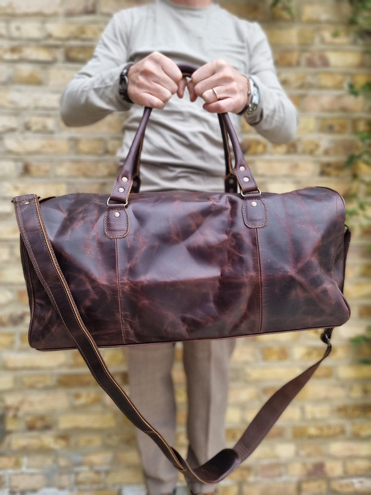 Leather Weekender Bag for Men / Vintage Duffle Travel Holdall Carry On Overnight Gym Bag