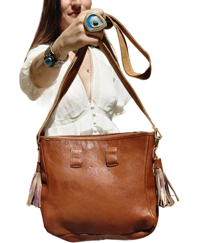 Cowhide Leather Crossbody Bag, Western Hair On Hide Purse, Boho Leather Satchel, Handmade Native Style Shoulder Tote