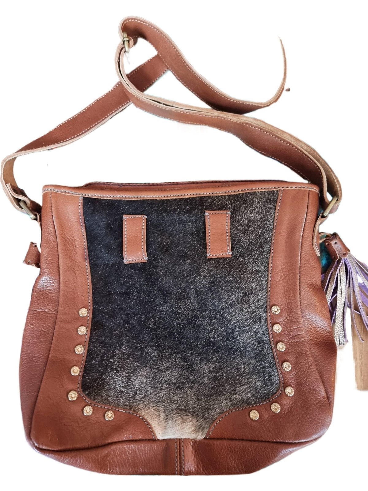 Cowhide Leather Crossbody Bag, Western Hair On Hide Purse, Boho Leather Satchel, Handmade Native Style Shoulder Tote