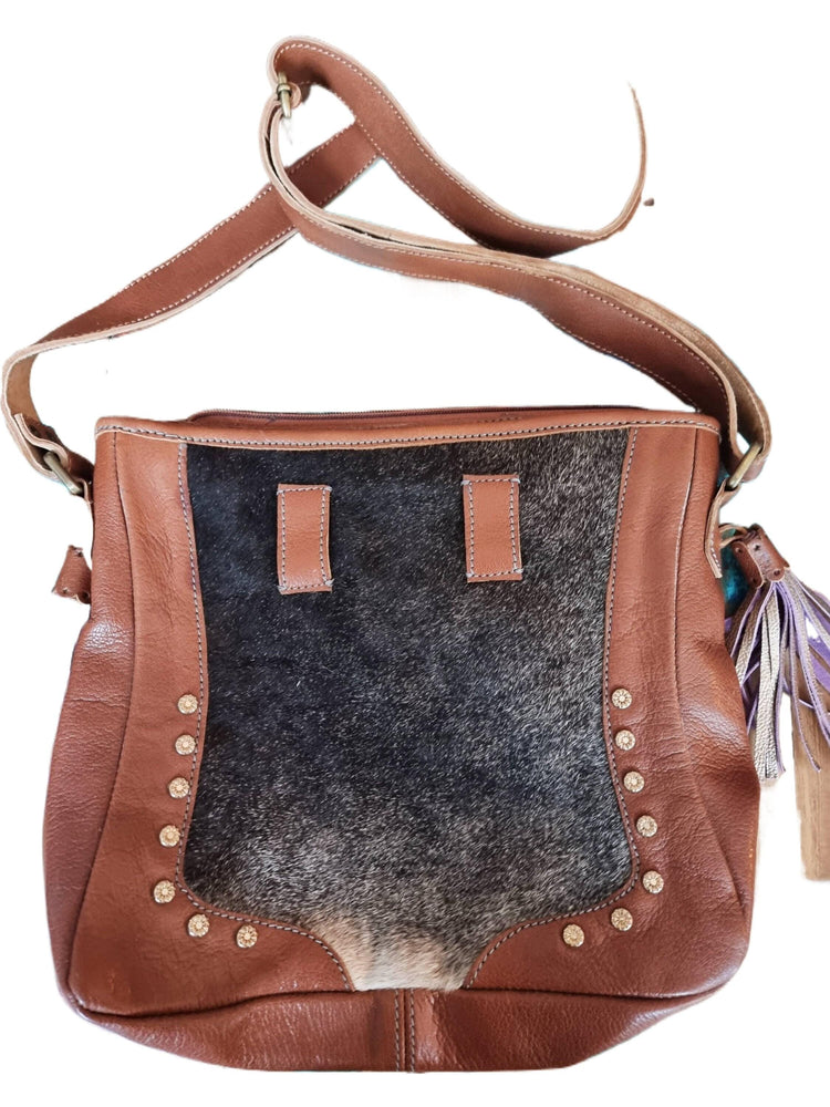 Cowhide Leather Crossbody Bag, Western Hair On Hide Purse, Boho Leather Satchel, Handmade Native Style Shoulder Tote