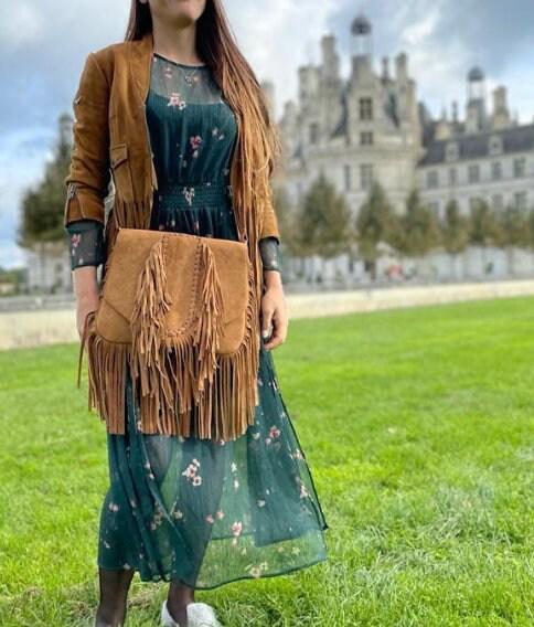 Vintage Suede Fringe Crossbody Bag: Western Boho Style