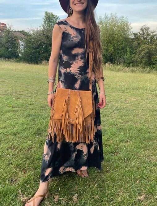Vintage Suede Fringe Crossbody Bag: Western Boho Style