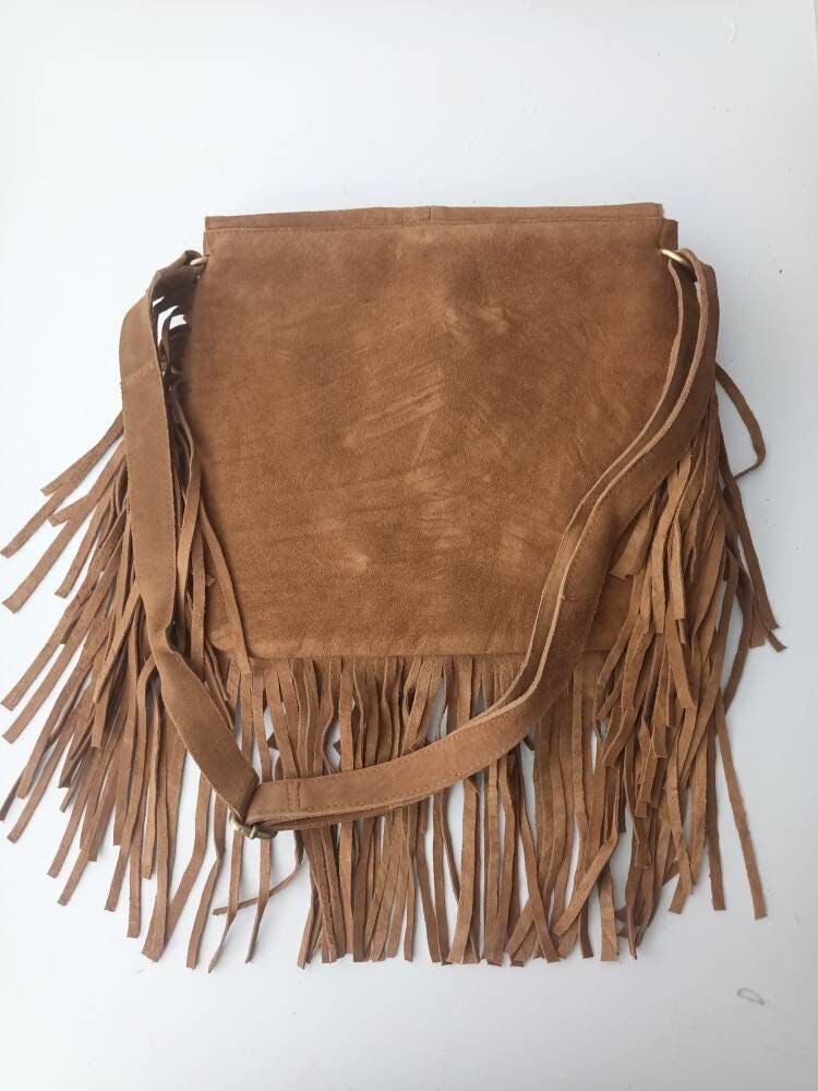 Vintage Suede Fringe Crossbody Bag: Western Boho Style