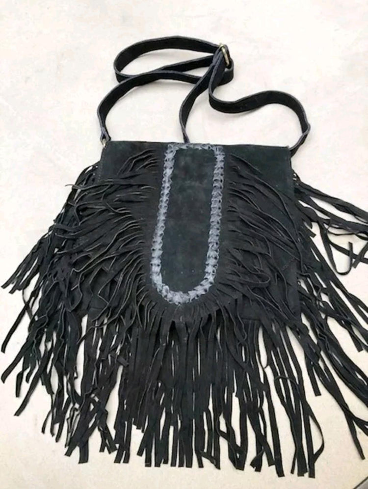 Vintage Suede Fringe Crossbody Bag: Western Boho Style
