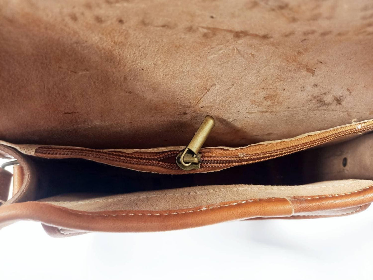 Moroccan Leather Crossbody Bag Floral Cut Out Boho Purse Handmade Berber Shoulder Bag Tan Brown Festival Satchel
