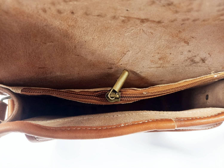 Moroccan Leather Crossbody Bag Floral Cut Out Boho Purse Handmade Berber Shoulder Bag Tan Brown Festival Satchel