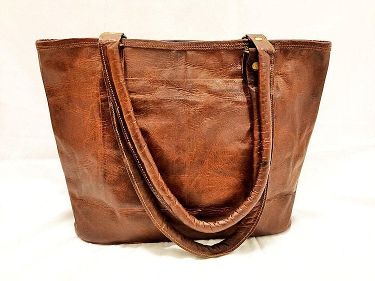 Large unique embroidered leather tote bag - artisan crafted statement purse