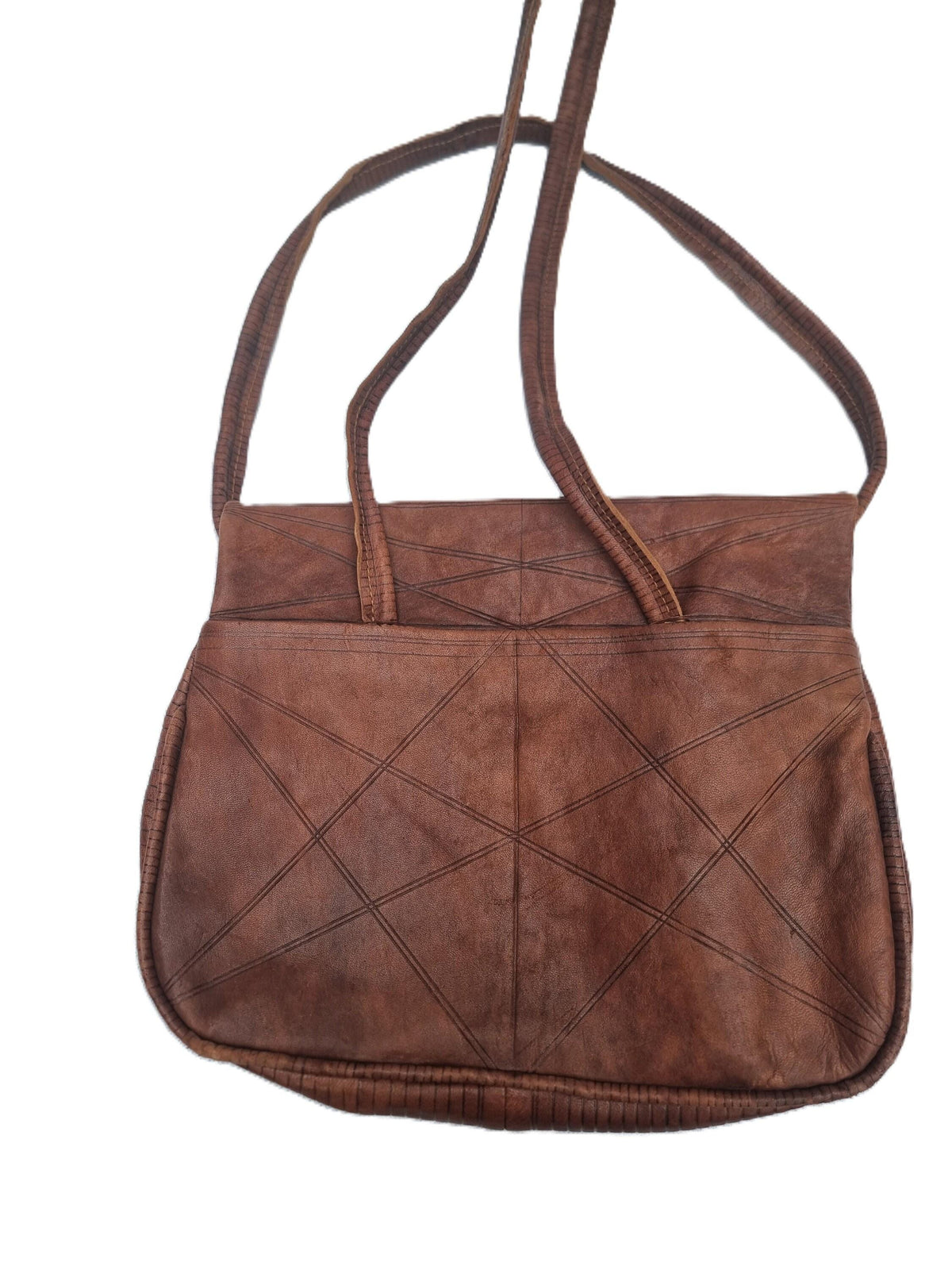 Large Tooled Leather Tote Bag – Handmade Moroccan Boho Shoulder Bag