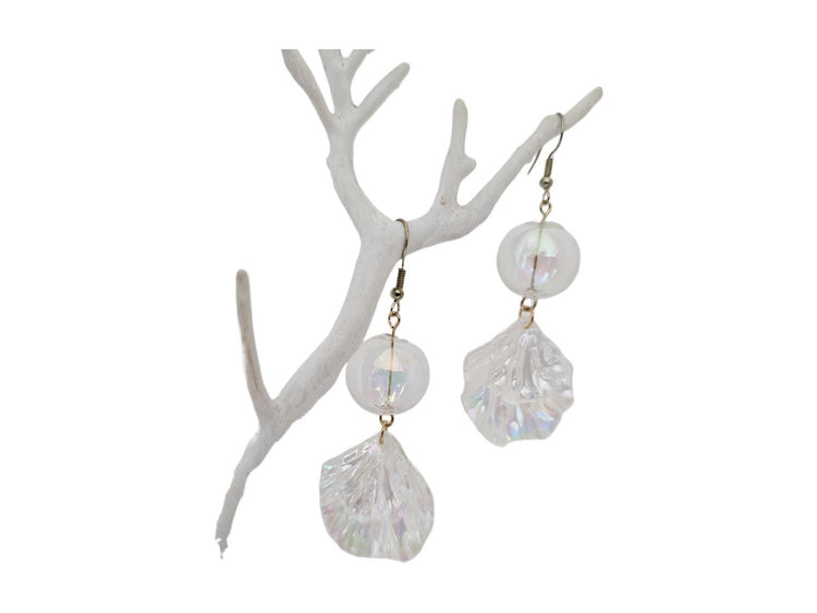 Mermaid Shell Earrings: Hand Blown Glass, Gold Plated - Nautical Jewelry
