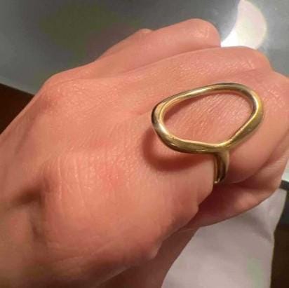 Adjustable Gold Geometric Statement Ring: Hollow Oval Boho Jewelry