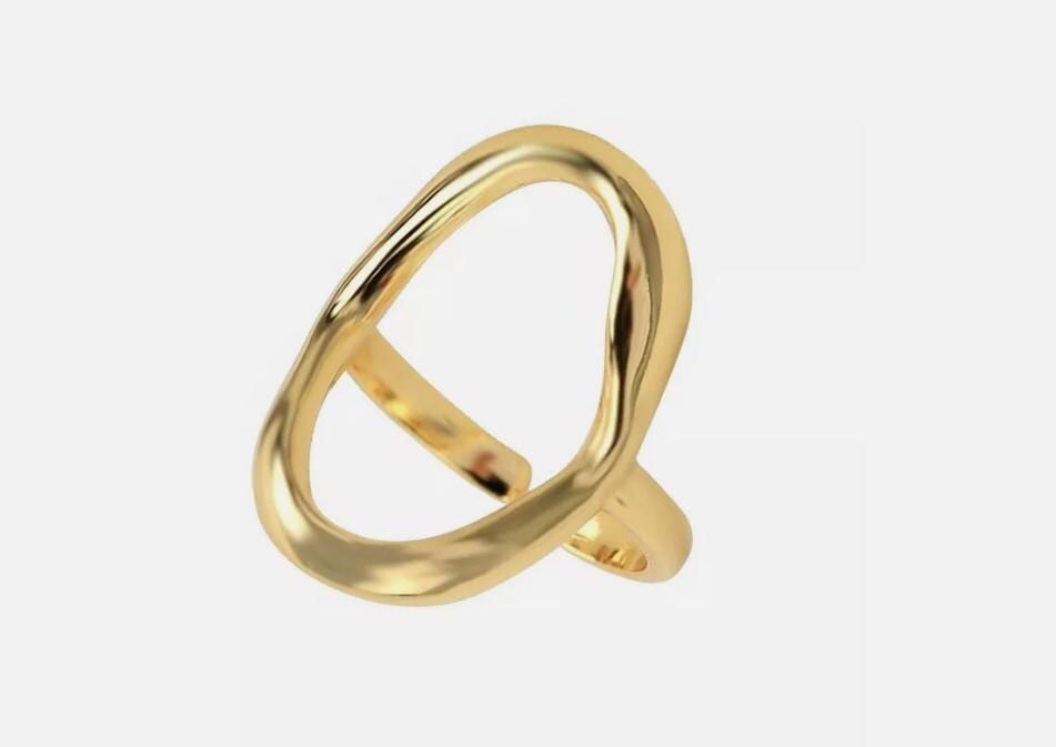 Adjustable Gold Geometric Statement Ring: Hollow Oval Boho Jewelry
