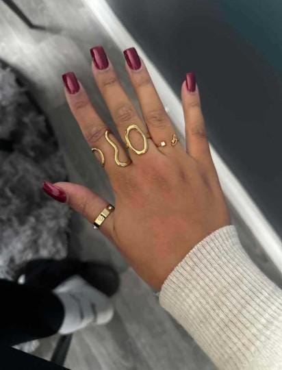 Adjustable Gold Geometric Statement Ring: Hollow Oval Boho Jewelry