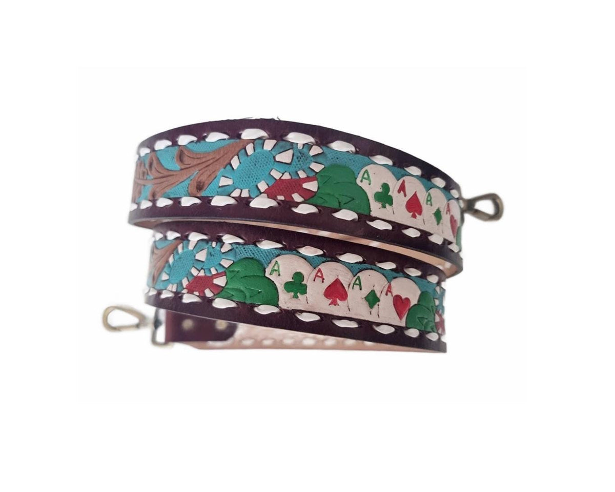 Four Aces Poker Leather Bag Strap, Hand Painted Playing Cards Replacement Strap, Western Detachable Boho Shoulder Strap