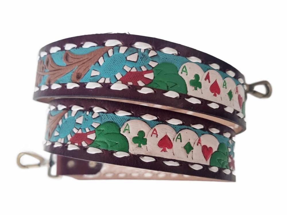 Four Aces Poker Leather Bag Strap, Hand Painted Playing Cards Replacement Strap, Western Detachable Boho Shoulder Strap