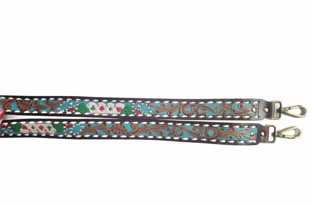 Four Aces Poker Leather Bag Strap, Hand Painted Playing Cards Replacement Strap, Western Detachable Boho Shoulder Strap