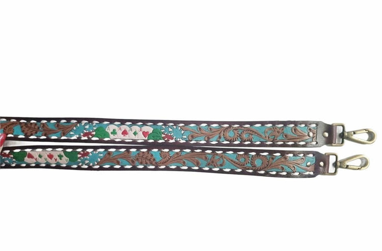 Four Aces Poker Leather Bag Strap, Hand Painted Playing Cards Replacement Strap, Western Detachable Boho Shoulder Strap
