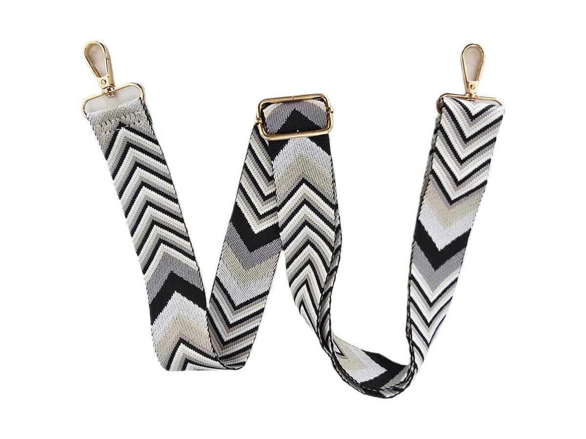 Black White Chevron Bag Strap, Adjustable Zigzag Replacement Shoulder Strap, Monochrome Crossbody Handbag Strap
