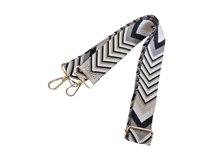 Black White Chevron Bag Strap, Adjustable Zigzag Replacement Shoulder Strap, Monochrome Crossbody Handbag Strap