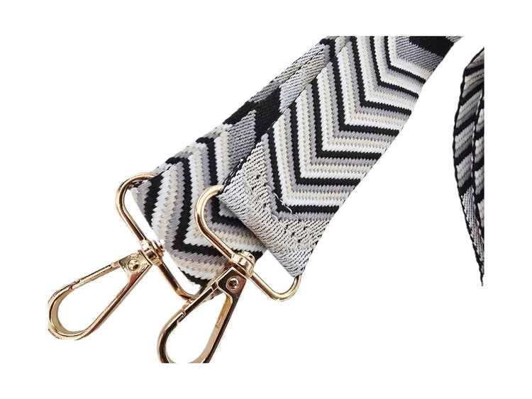 Black White Chevron Bag Strap, Adjustable Zigzag Replacement Shoulder Strap, Monochrome Crossbody Handbag Strap