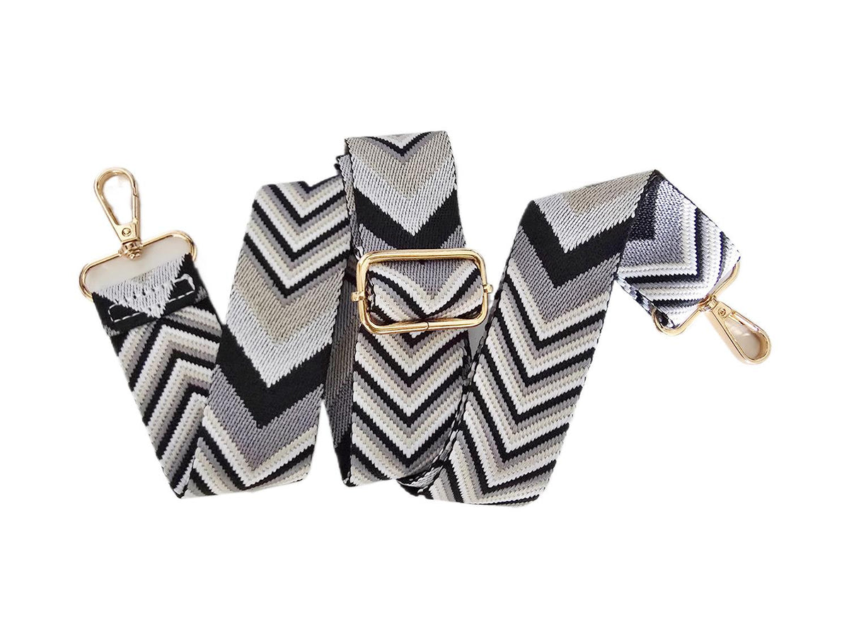 Black White Chevron Bag Strap, Adjustable Zigzag Replacement Shoulder Strap, Monochrome Crossbody Handbag Strap