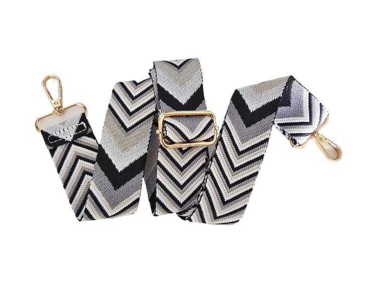 Black White Chevron Bag Strap, Adjustable Zigzag Replacement Shoulder Strap, Monochrome Crossbody Handbag Strap