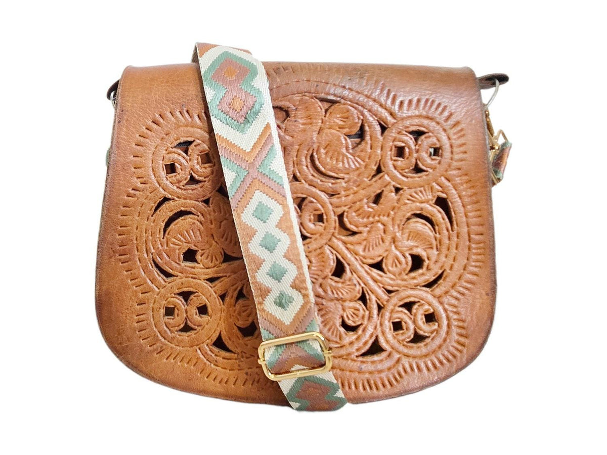 Boho Geometric Shoulder Bag Strap: Adjustable Woven Cotton-Poly Blend