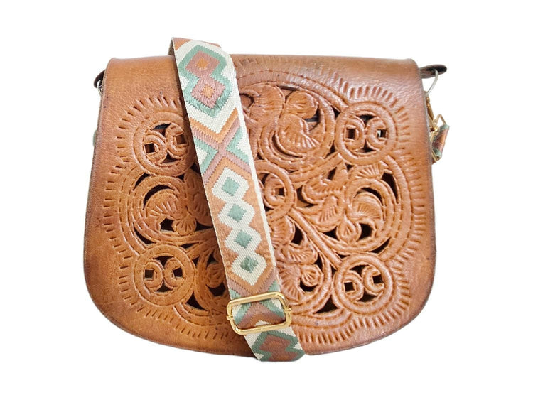 Boho Geometric Shoulder Bag Strap: Adjustable Woven Cotton-Poly Blend