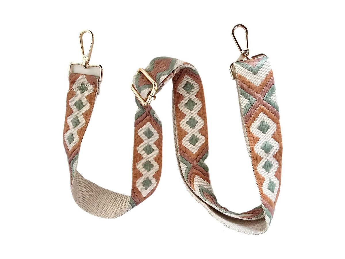 Boho Geometric Shoulder Bag Strap: Adjustable Woven Cotton-Poly Blend