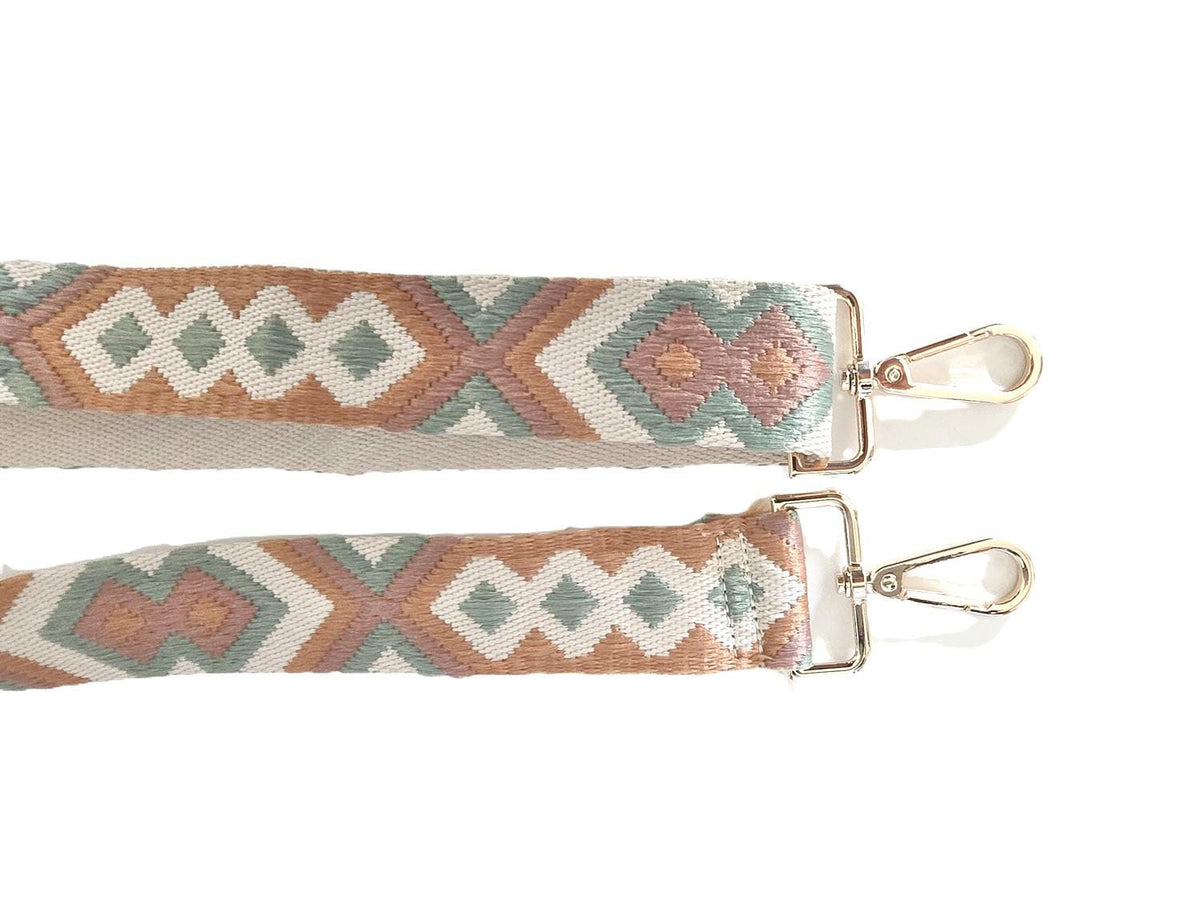 Boho Geometric Shoulder Bag Strap: Adjustable Woven Cotton-Poly Blend