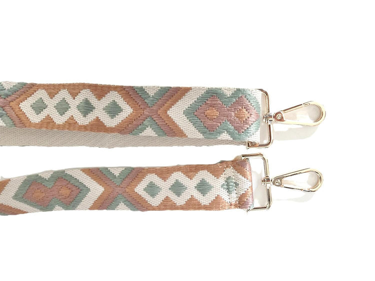 Boho Geometric Shoulder Bag Strap: Adjustable Woven Cotton-Poly Blend