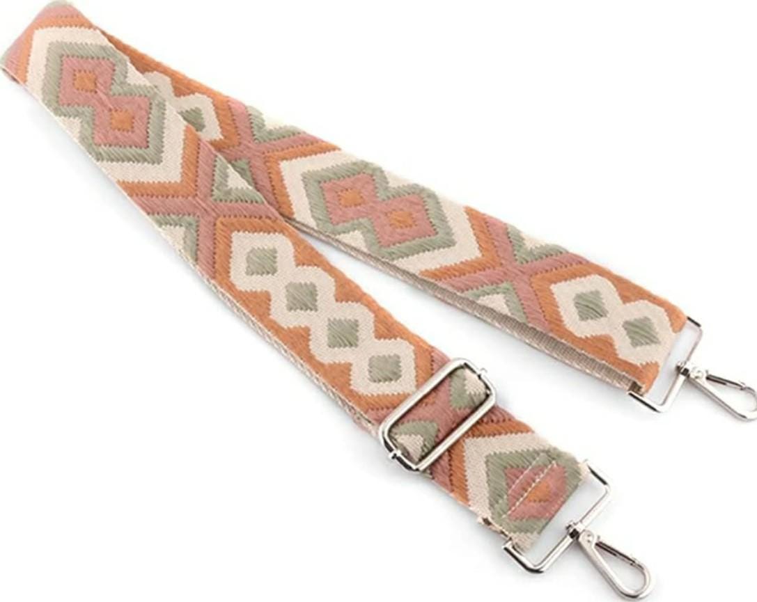 Boho Geometric Shoulder Bag Strap: Adjustable Woven Cotton-Poly Blend
